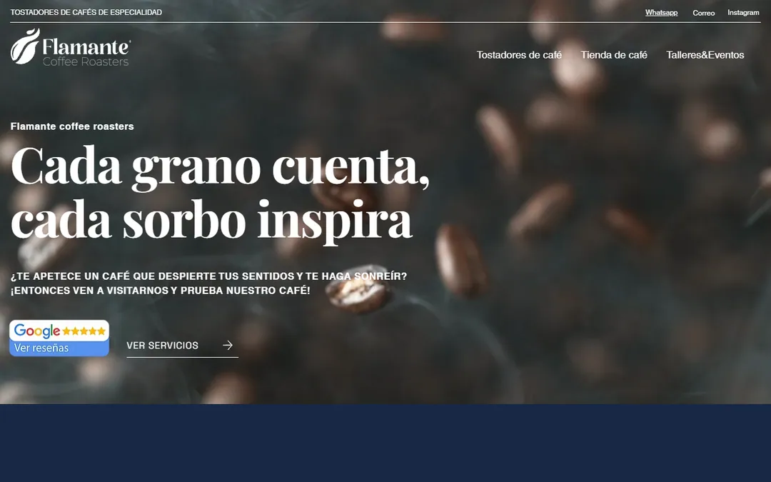 Página de inicio de la web de Flamante Coffee Roasters