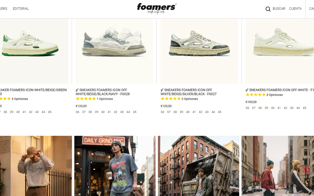Página de inicio de la web de Foamers